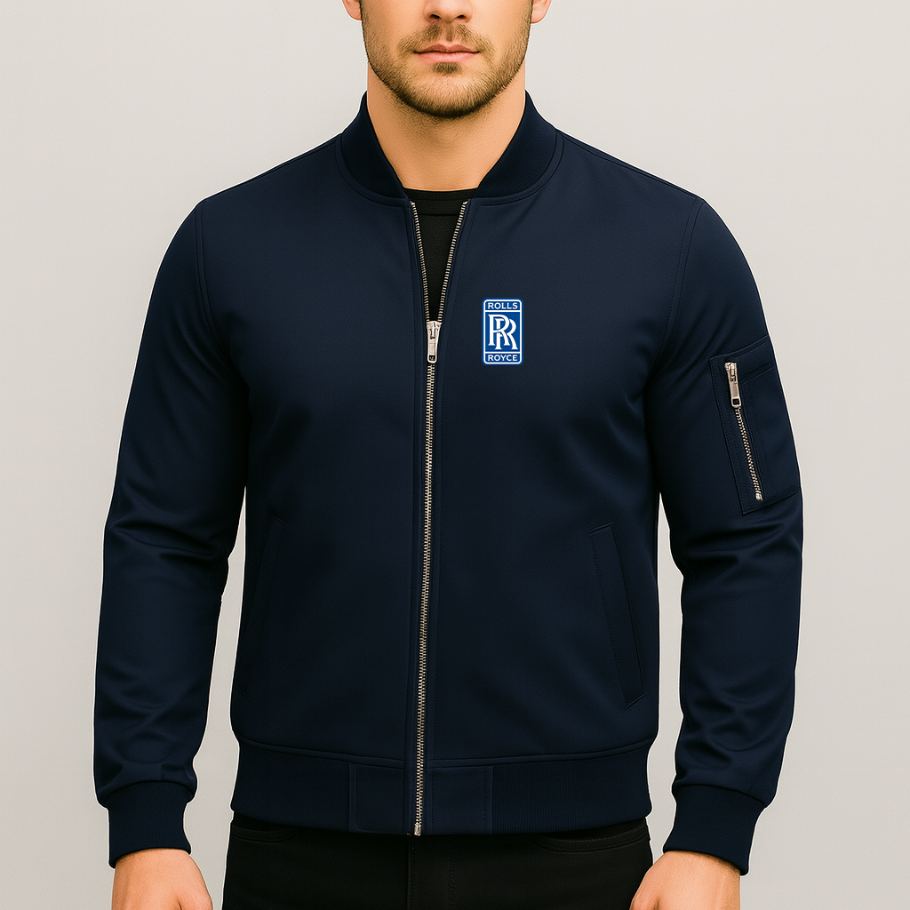 Men’s Rolls Royce Car Lightweight Zip-Up Bomber Jacket with Ribbed Collar and Cuffs - Versatile Casual Outerwear